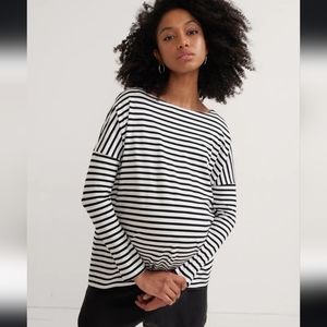Hatch Green and White Striped Long Sleeve Tee